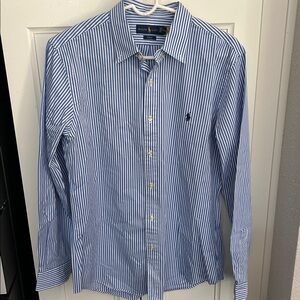 Ralph Lauren Men's Blue and White Striped Shirt